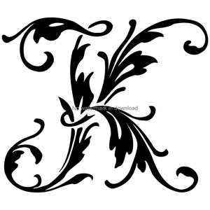 Letra K Clipart, Svg Monogram Letra K, Corte de fuente Svg, Letra K Svg, K Monograma rizado, Fuente de script Svg