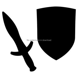 Sword and Shield SVG: Cutting, Engraving, T-Shirt Design (Digital Download)