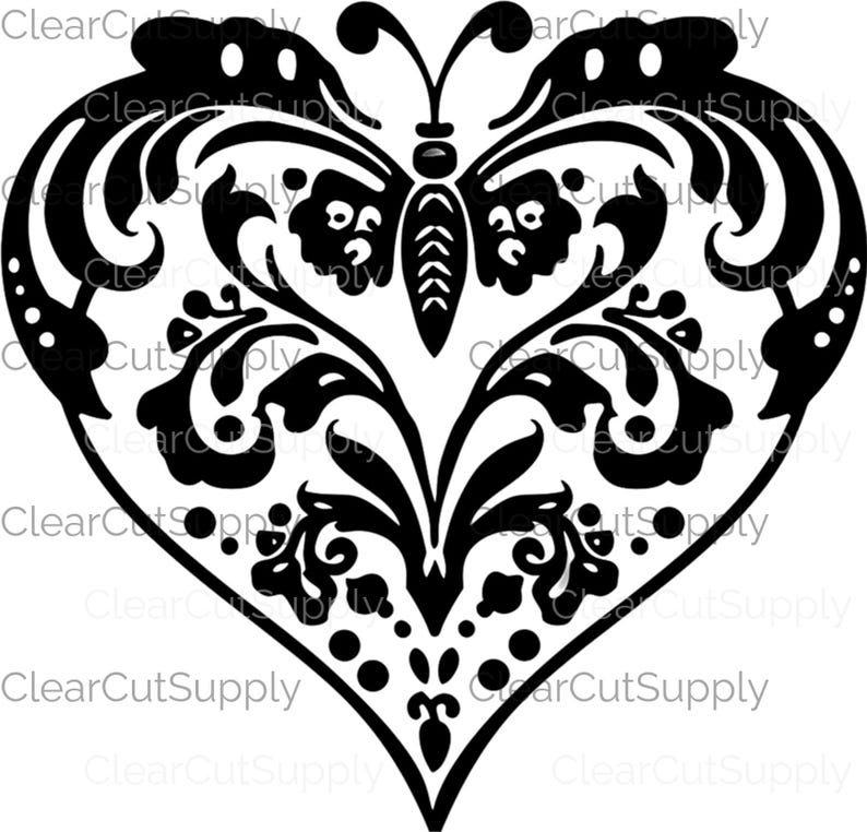 Intricate Heart Designs Clipart: Black and White Floral Patterns ...