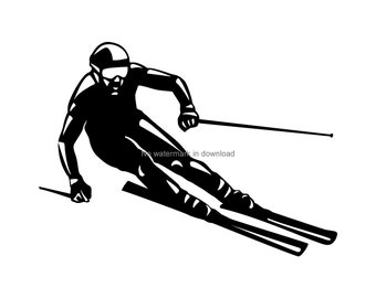 Skier Clipart, Skiing svg, Winter Sports, Skiing Clip Art, Downhill Skier, Snow Skier Silhouette Art, Skiing Vector, Skiing Clipart Png Dxf