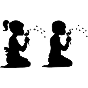 Little Boy Svg Boy Child Girl Svg Dandelion Silhouette Cutting File Clipart Svg Stampabile Png Art Svg Kids Cut File Tshirt Vector Clip Art