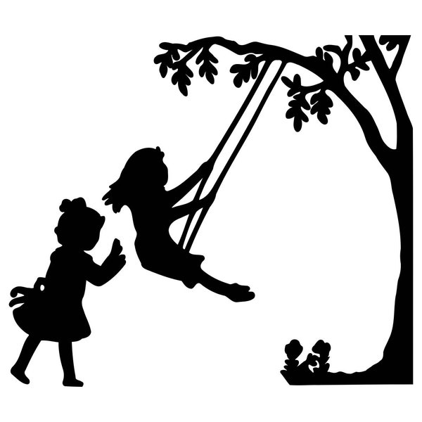 Playing Children Svg Swinging Girls Svg Silhouette Cutting File Clipart Svg Dxf Png Art Cnc Laser Cut File Tshirt Vector Clip Art Engraving