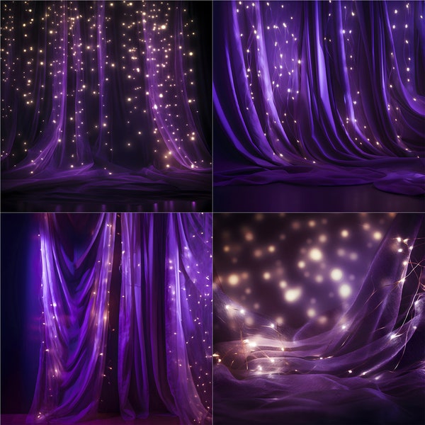 Enchanting Purple Sparkling Lights Bokeh Digital Backdrops for Photography and Designs