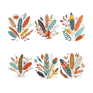 Floral Feather Bouquet Illustrations: Boho PNG Clipart (Digital Download)