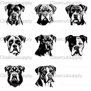 Clipartset American Bulldog Dog Heads - gedurfde grafische uitdrukkingen voor directe download sublimatieontwerp in png-indeling