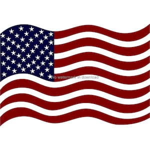 May include: A red, white and blue American flag waving in the wind.