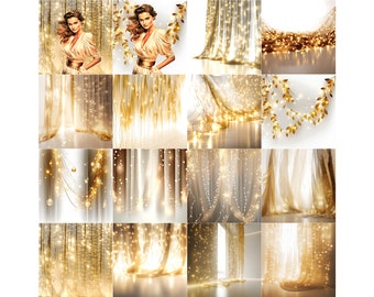 Fondos digitales brillantes en fondos iluminados en blanco y dorado - 12x12 pulgadas, 300 PPI, JPEG