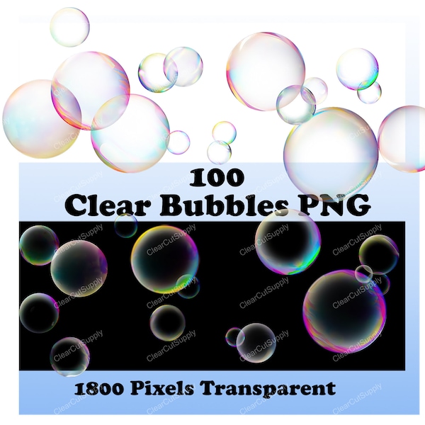 100 Clear Bubbles Transparent PNG Photography Overlay 1800 Pixels Clipart Image Digital Download File