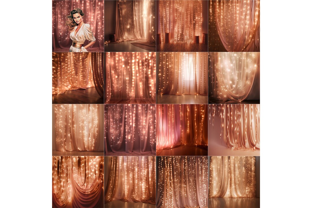 Shimmering Rose Gold Backdrops With Sparkling Lights Digital Backgrounds 12x12 Inch, 300 PPI