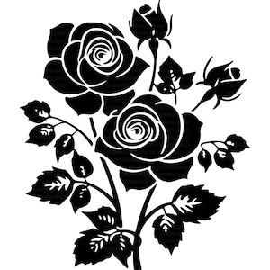 Elegante zwarte silhouet roos plant clipart voor directe download - perfect voor sublimatie en grafisch ontwerpprojecten