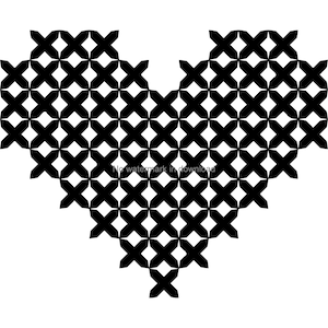 Cross Stitch Heart Svg Silhouette Cut File, Cross Stitch Dxf Cutting File, Heart Cross Stitch Vector Image, Cross Stitch Clipart