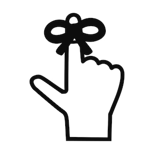 May include: A black and white line drawing of a hand with a finger tied with a ribbon. The hand is pointing with the index finger.