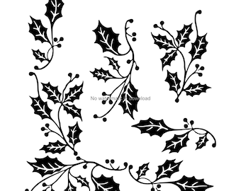 Diseño vectorial SVG de bordes de acebo: Clipart de corte (descarga digital)