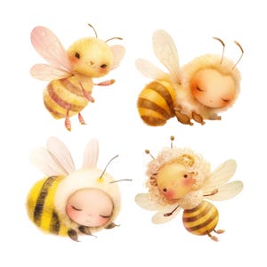 Niedliche Baby Bienen Sammlung - Fröhliche Clipart für Kunsthandwerk und Sublimationsdesigns - Sofortiger Download PNG