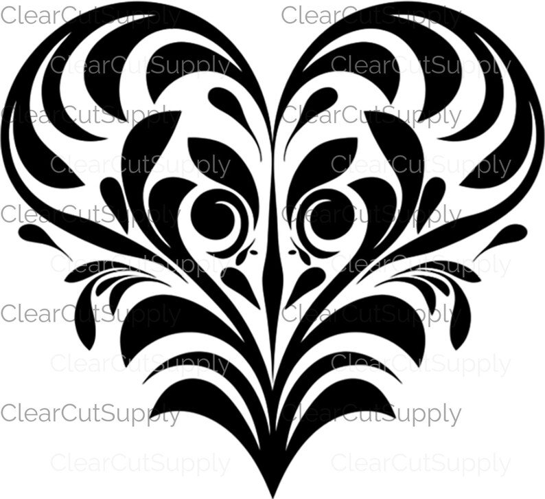 Intricate Heart Designs Clipart: Black and White Floral Patterns ...