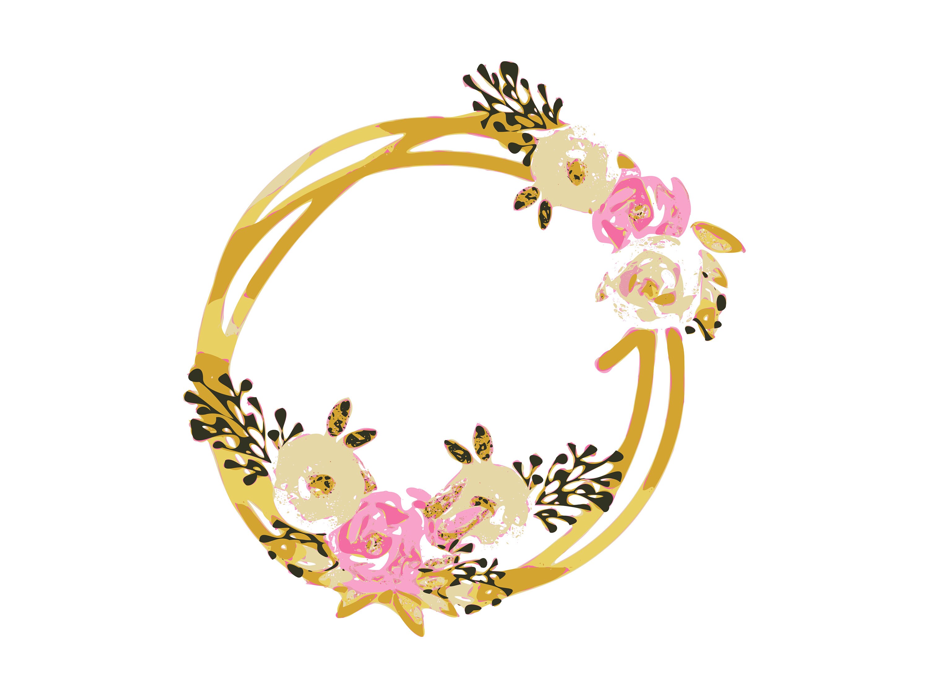 Download Rose Flower Wreath Svg Png Floral Wreath Pink And Gold Ribbon Etsy