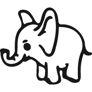Puede incluir: Un dibujo en blanco y negro de un elefante bebé de dibujos animados con orejas grandes y una trompa.