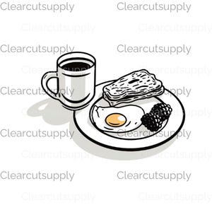 Breakfast Clipart: Fried Egg, Toast, Coffee (Instant Download)