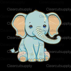 Cute Cartoon Elephant Clipart - Adorable Blue Elephant with Expressive Eyes for Instant Download and Sublimation Design