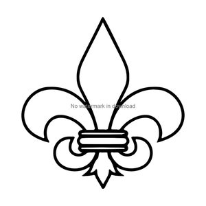 May include: A black and white fleur-de-lis design. The stylized emblem features a central upright petal shape, flanked by three curved petals. The design is outlined with thick black lines, creating a bold and simple graphic.