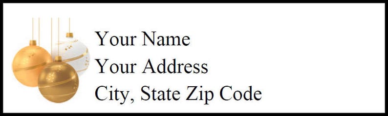 Return Address Label Template Editable Printable PDF Download Gold Christmas Baubles Make All At Once or Individually