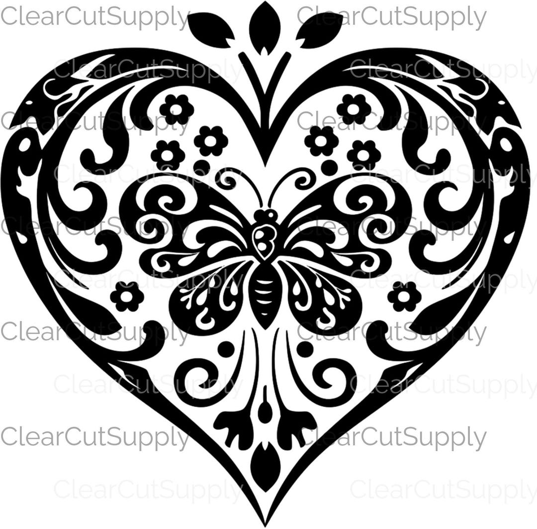 Intricate Heart Designs Clipart: Black and White Floral Patterns ...