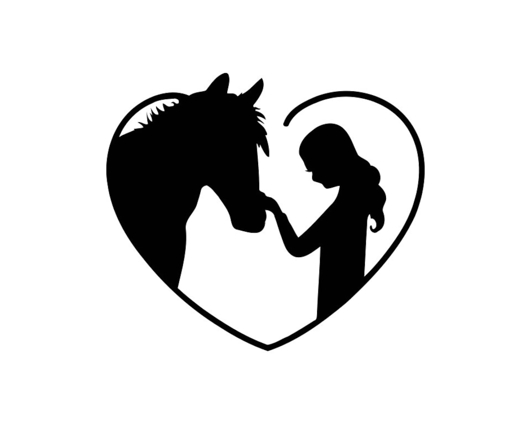Commercial Use Girl and Horse Svg Clipart, Girl and Horse in a Heart
