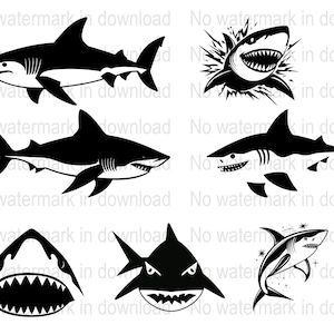 Shark SVG Bundle, Shark Clipart Set, Shark Silhouette Digital Download, Shark Vector Art, Shark Cutting Files, Shark Decal Clip Art, Shark