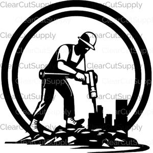 Dynamic Construction Worker with Jackhammer Graphic Clipart for Instant Download - Perfect for Sublimation Designs