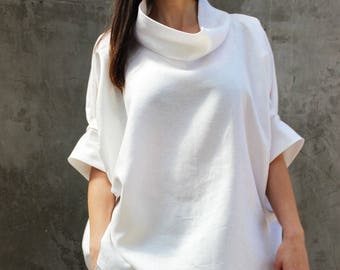 Haut en lin, haut tunique en lin, haut en lin blanc, lin taille plus, haut en lin ample, haut d’été, tunique taille plus, haut Boho, haut oversize, taille plus