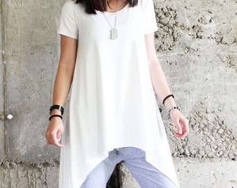 White Summer Top, Asymmetrical Top, Cotton Blouse, Extravagant Top, White Tunic Top, Loose Top, Oversize Top, Summer Blouse, Plus Size Top