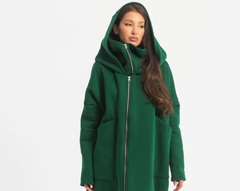 Plus Size Cyberpunk Jacket, Green Gothic Coat, Asymmetrical Steampunk Jacket, Japanese Streetwear