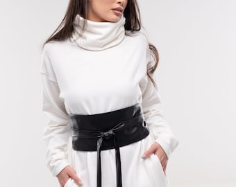 Faux Leather Obi Belt, Wide Leather Belt Black, Jedi Waist Belt, Wrap Kimono Belt, Japanese Clothing