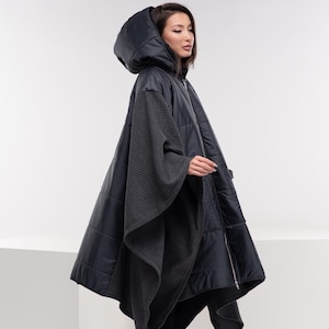 Plus Size Rain Cape, Rain Poncho Women, Hooded Cyberpunk Jacket, Plus Size Goth Jacket, Futuristic Clothing