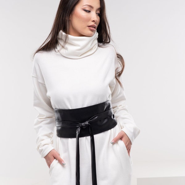 Faux Leather Obi Belt, Wide Leather Belt Black, Jedi Waist Belt, Wrap Kimono Belt, Japanese Clothing