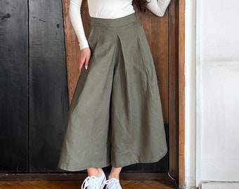 Linen Palazzo Pants, Wide Led Linen Pants, Linen Skirt Pants, Japanese Linen Pants, Linen Hakama Pants, Cyberpunk Pants, Linen Baggy Pants