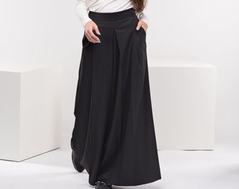 Wide Leg Palazzo Pants, Winter Wool Trousers, Black Pleated Pants, Harem Japanese Pants, Goth Plus Size Clothing