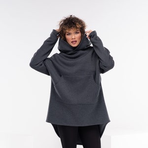 Cyberpunk Asymmetric Hoodie, Oversized Gothic Hoodie, Plus Size Winter Tunic, Alt Emo Clothing, Aesthetic Pixie Hoodie
