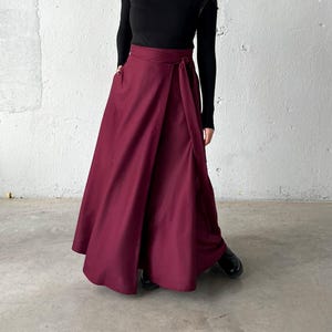 Long Burgundy Boho Skirt, Wrap Formal Skirt, Maxi High Waisted Skirt, Women Floor Length Skirt, Wool Steampunk Skirt, Plus Size Skirt