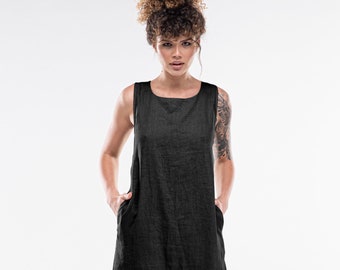 Black Linen Racerback Dress, Summer Beach Dress, Linen Maxi Dress, Linen Slip Dress, Long Linen Dress, Linen Goth Dress