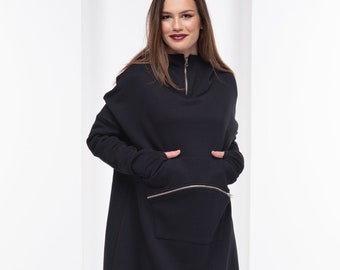 Gothic Black Hoodie, Oversized Hoodie Dress, Hoodies for Women, Plus Size Edgy Clothing