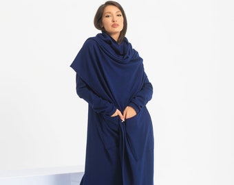 Wool Blanket Coat, Long Witch Cape, Goth Cosplay Cloak, Knitted Asymmetrical Coat, Steampunk Sweater Coat