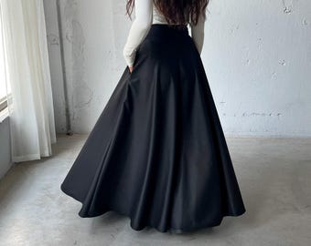 Gonna lunga gotica nera fatta a mano: abbigliamento steampunk a vita alta