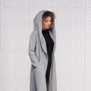 Wool Cardigan Women, Long Hooded Cloak, Womens Cape Coat, Cyberpunk Clothing Women