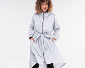 Oversized Raincoat with Hood, Womens Rain Jacket, Cyberpunk Trench Coat