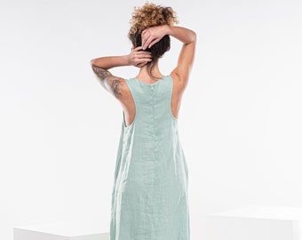 Linen Racerback Dress, Linen Beach Dress, Linen Dress Summer, Linen Dresses for Women