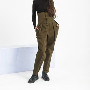 Pantalon steampunk taille haute, sarouel femme, pantalon à plis en coton, vêtements cyberpunk image 2