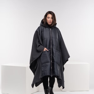 Puffer Winter Poncho, Bomber Cyberpunk Jacket, Quilted Oversized Jacket, Hooded Poncho Women, Steampunk Clothing