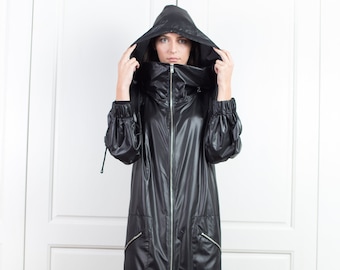 Veste de pluie Cyberpunk, Cape de pluie longue, imperméable à capuche, manteaux de pluie pour femmes