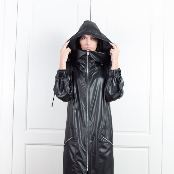 Veste de pluie Cyberpunk, Cape de pluie longue, imperméable à capuche, manteaux de pluie pour femmes